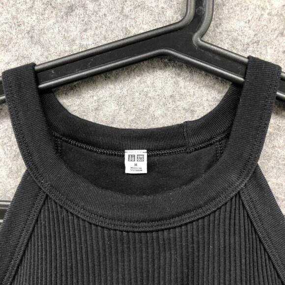 Uniqlo Bra Tank Top Womens M Black Ribbed Halter Padded Built In Bra Comfort - Picture 3 of 8